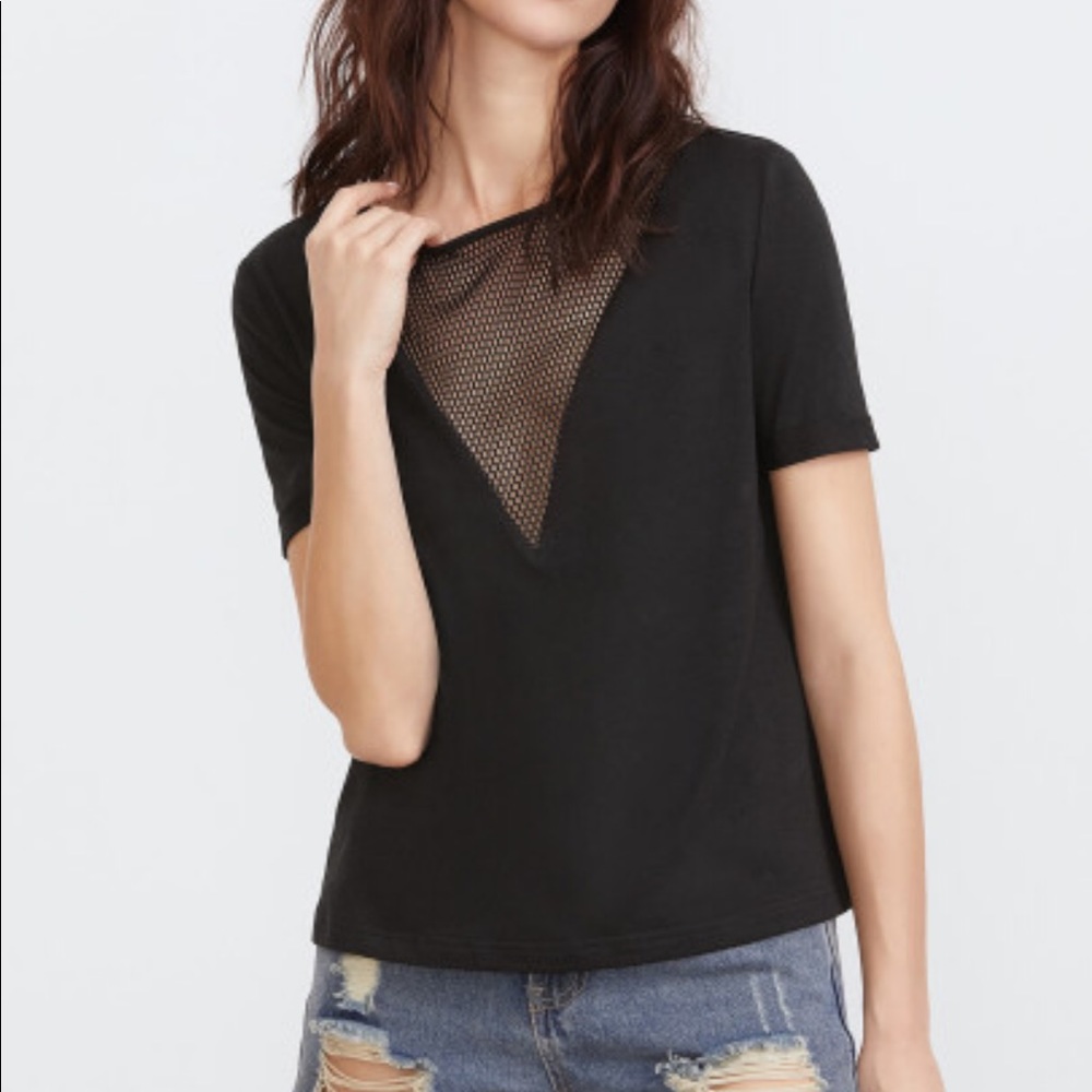 MUST GO - Black Short Sleeve Front Mesh Top - Picture 5 of 7
